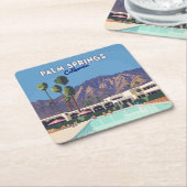 Palm Springs California Pool Hotel Bomen Retro Kartonnen Onderzetters (Schuin)
