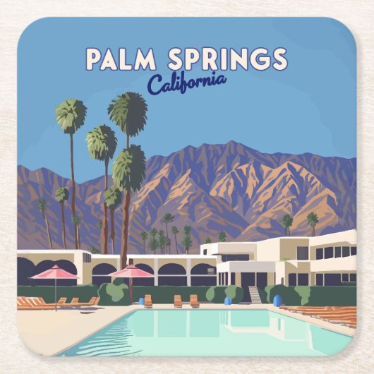 Palm Springs California Pool Hotel Bomen Retro Kartonnen Onderzetters (Voorkant)