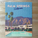 Palm Springs California Pool Hotel Bomen Retro Legpuzzel<br><div class="desc">Toon een koel,  midden-eeuws modern hotel,  compleet met zwembad en palmbomen in Palm Springs in de voorkant van de San Jacinto Mountains van Californië.</div>