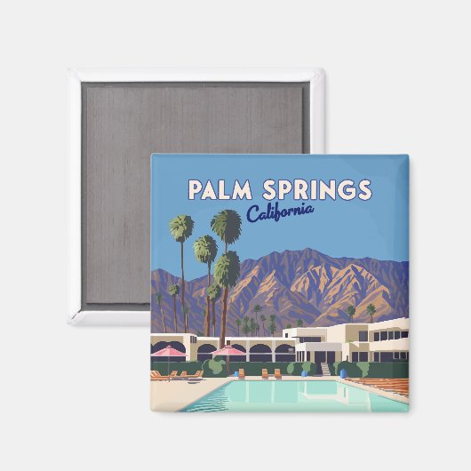 Palm Springs California Pool Hotel Bomen Retro Magneet (Voorkant / Achterkant)