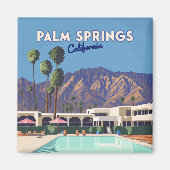 Palm Springs California Pool Hotel Bomen Retro Magneet (Voorkant)