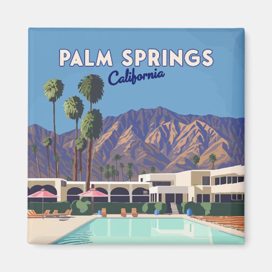 Palm Springs California Pool Hotel Bomen Retro Magneet (Voorkant)