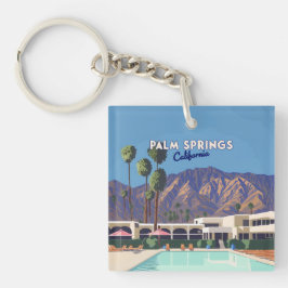Palm Springs California Pool Hotel Bomen Retro Sleutelhanger
