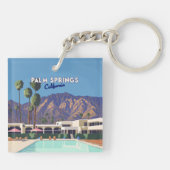 Palm Springs California Pool Hotel Bomen Retro Sleutelhanger (Achterkant)