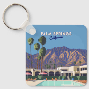 Palm Springs California Pool Hotel Bomen Retro Sleutelhanger