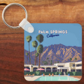 Palm Springs California Pool Hotel Bomen Retro Sleutelhanger (Voorkant)
