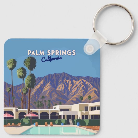 Palm Springs California Pool Hotel Bomen Retro Sleutelhanger (Achterkant)