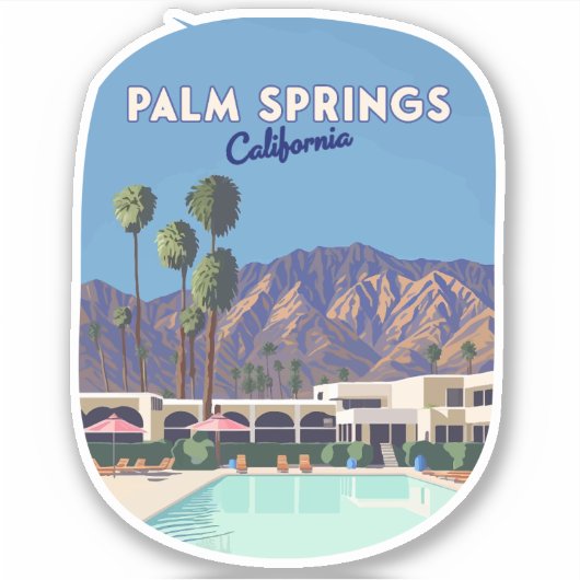 Palm Springs California Pool Hotel Bomen Retro Sticker (Voorkant)