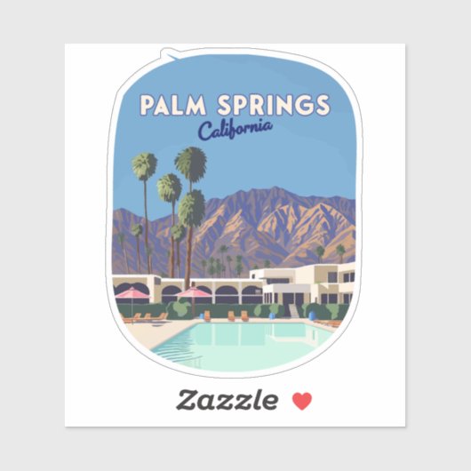 Palm Springs California Pool Hotel Bomen Retro Sticker (Vel)