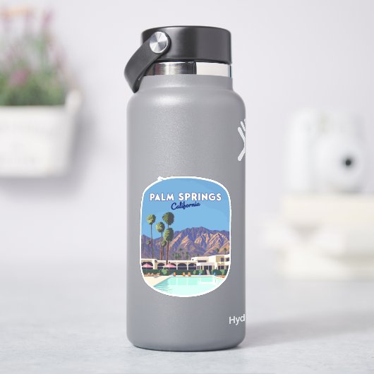 Palm Springs California Pool Hotel Bomen Retro Sticker (HydroFlask)