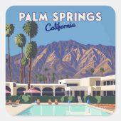 Palm Springs California Pool Hotel Bomen Retro Vierkante Sticker (Voorkant)