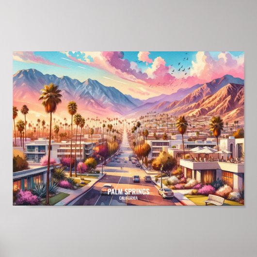Palm Springs California Travel Places waterverf Poster (Voorkant)