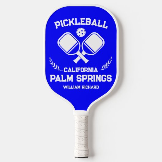 Palm Springs California US Blauw en Wit Custom Pickleball Paddle (Voorkant)