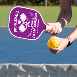 Palm Springs Californië Paarse en witte Custom Pickleball Paddle