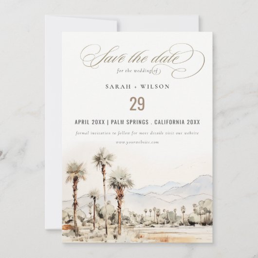 Palm Springs Californië Waterverf bruiloft Save The Date (Voorkant)