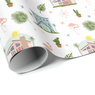 Palm Springs Flamingo Cactus Mideeuwse Patroon Cadeaupapier