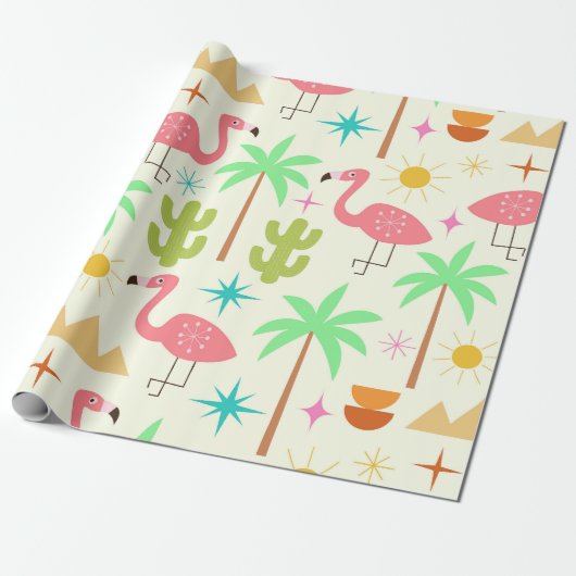 Palm Springs flamingo uit het midden van de eeuw m Cadeaupapier (Uitgerold)