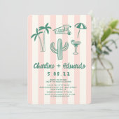 Palm Springs groen roze hand getrokken bruiloft Kaart (Staand voorkant)