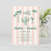 Palm Springs groen roze hand getrokken bruiloft Kaart (Staand voorkant)