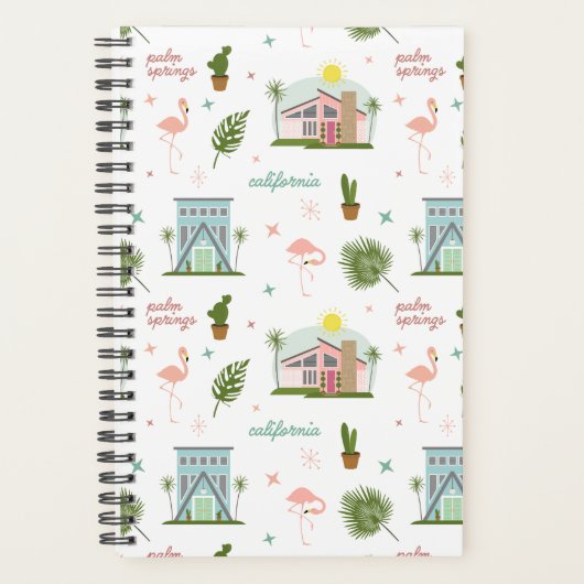 Palm Springs Mideeuw Roze Huis Flamingo Cactus Planner (Voorkant)