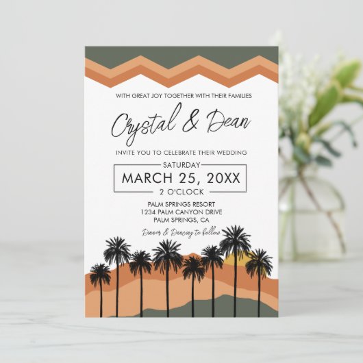 Palm Springs Modern Wedding Invitation tan/olive Kaart (Staand voorkant)