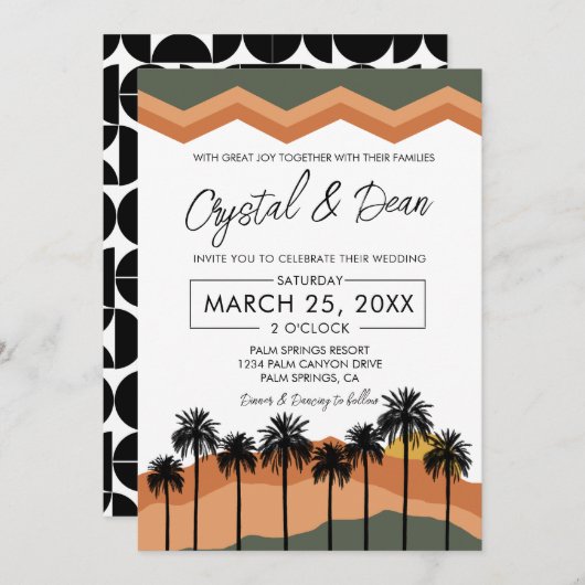 Palm Springs Modern Wedding Invitation tan/olive Kaart (Voorkant / Achterkant)