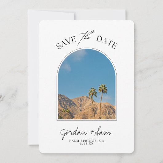 Palm Springs Palm Tree Wedding Save the Date Kaart (Voorkant)