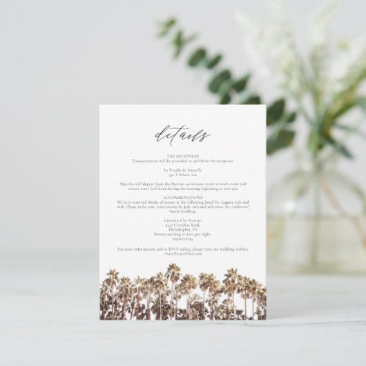 PALM SPRINGS  Palm Trees Details Kaart (Staand voorkant)