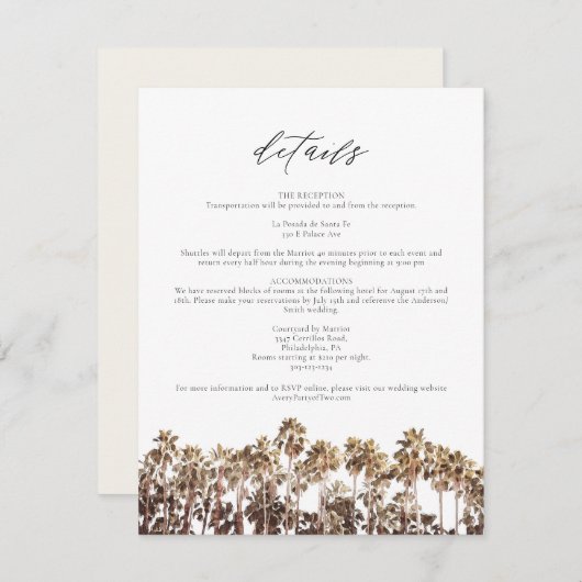 PALM SPRINGS  Palm Trees Details Kaart (Voorkant / Achterkant)