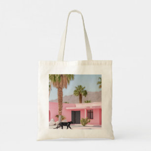 Palm Springs Pink House Canvas tas Retrowoestijn