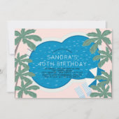 Palm Springs Pool Party Pink Adult Birthday Kaart (Voorkant)