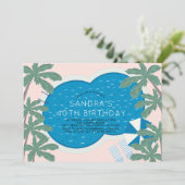 Palm Springs Pool Party Pink Adult Birthday Kaart (Staand voorkant)