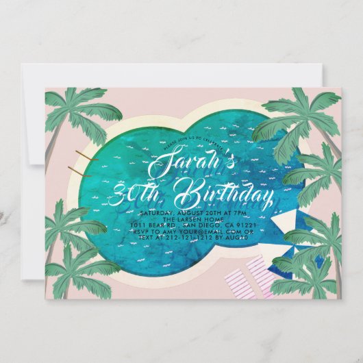 Palm Springs Pool Party Pink Adult Birthday Kaart (Voorkant)