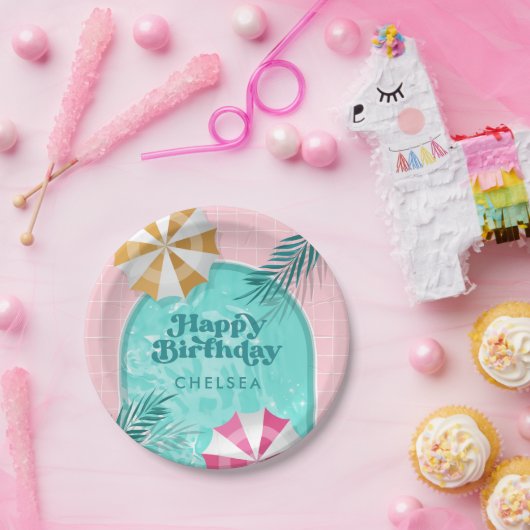 Palm Springs Pool Party Pink Adult Birthday Papieren Bordje (Feest)