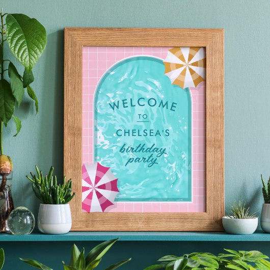 Palm Springs Pool Party Pink Adult Birthday Poster