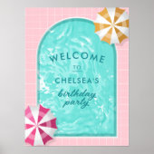 Palm Springs Pool Party Pink Adult Birthday Poster (Voorkant)