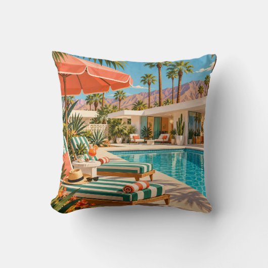 Palm Springs Poolside Retro Mid Century Kussen (Voorkant)