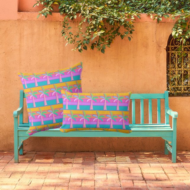 Palm Springs Retro Bold Gestreepte Palm Tree Kussen (Creator heeft geüpload)