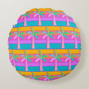 Palm Springs Retro Bold Gestreepte Palm Tree Rond Kussen