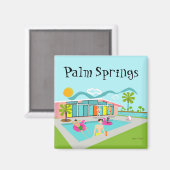 Palm Springs Retro Gay Roze Flamingo Pool Party Magneet (Voorkant / Achterkant)