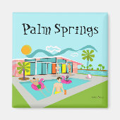 Palm Springs Retro Gay Roze Flamingo Pool Party Magneet (Voorkant)