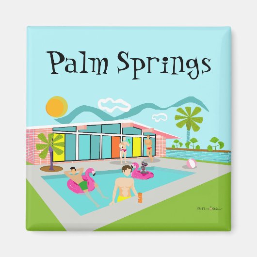 Palm Springs Retro Gay Roze Flamingo Pool Party Magneet (Voorkant)
