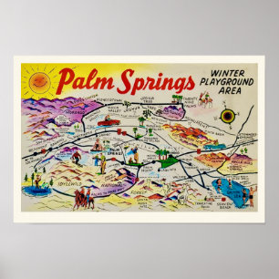 Palm Springs Retro Kaart Afdrukken Poster