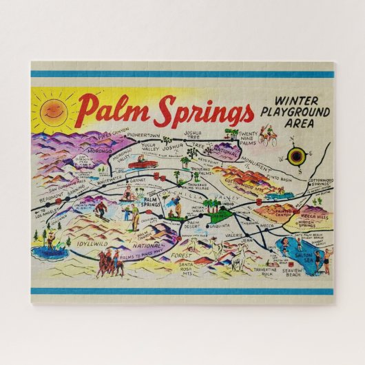 Palm Springs Retro Kaart Jigsaw Puzzel (Horizontaal)