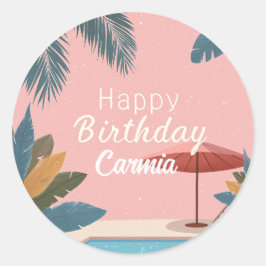 Palm Springs Summer Adult Verjaardagsfeest Pink Sq Ronde Sticker