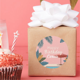 Palm Springs Summer Adult Verjaardagsfeest Pink Sq Ronde Sticker