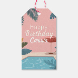 Palm Springs Summer Adult Verjaardagsfeest Roze Cadeaulabel