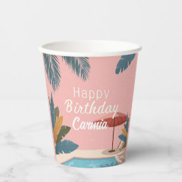 Palm Springs Summer Adult Verjaardagsfeest Roze Papieren Bekers