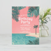 Palm Springs Summer Birthday Party Roze Kaart (Staand voorkant)