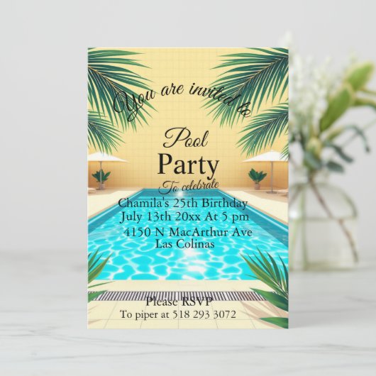 Palm Springs Summer Pool Party Roze Verjaardag  Kaart (Staand voorkant)